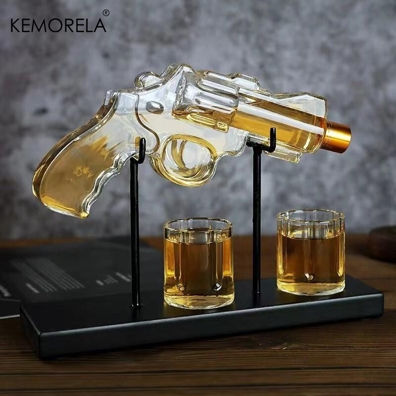 Glass Decanter Whiskey - Kemorela revólver decantador de vidro conjunto