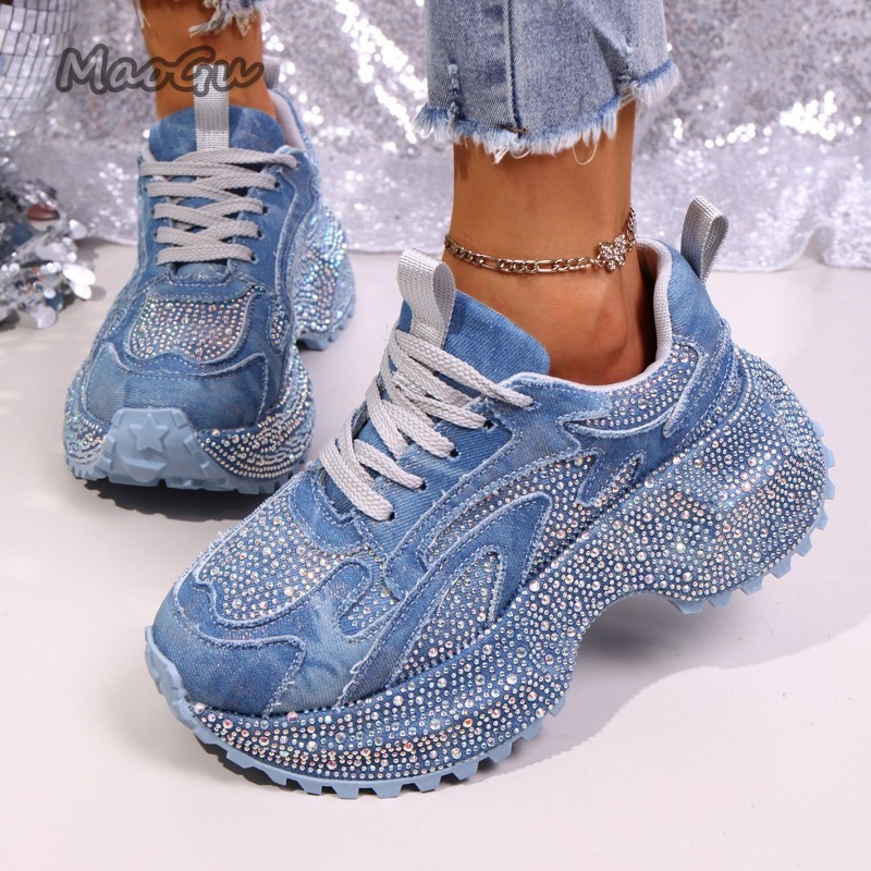 Luxury Lifestyle Shoes - Moda strass feminino chunky tênis sola